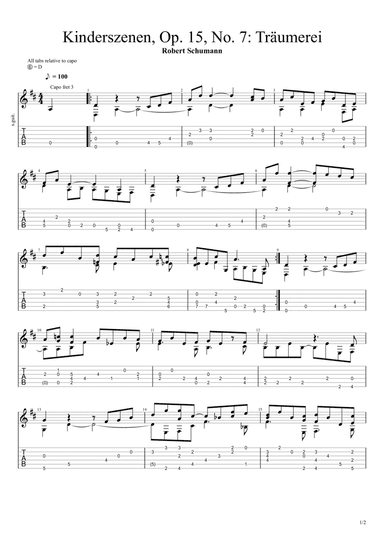Traumerei (from Kinderszenen, "Scenes from Childhood") by Robert Schumann (Solo Fingerstyle Guitar T (arr. Chris Richter)