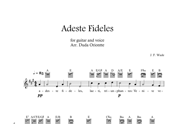 Adeste Fideles (guitar - A major - TABS - with lyrics) O Come All Ye Faiful (arr. Duda Oriontte)