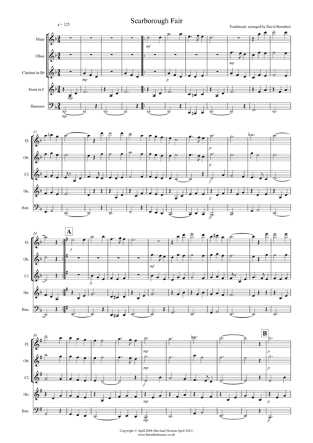 Scarborough Fair for Wind Quintet (arr. David Burndrett)