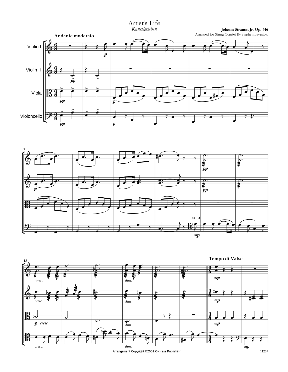 Künstlerleben (Artist's Life) (arr. Stephen Levintow)