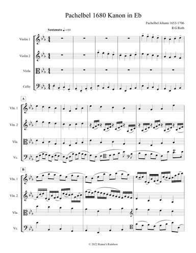 Pachelbel Canon in Eb String Quartet (arr. R G Roth)