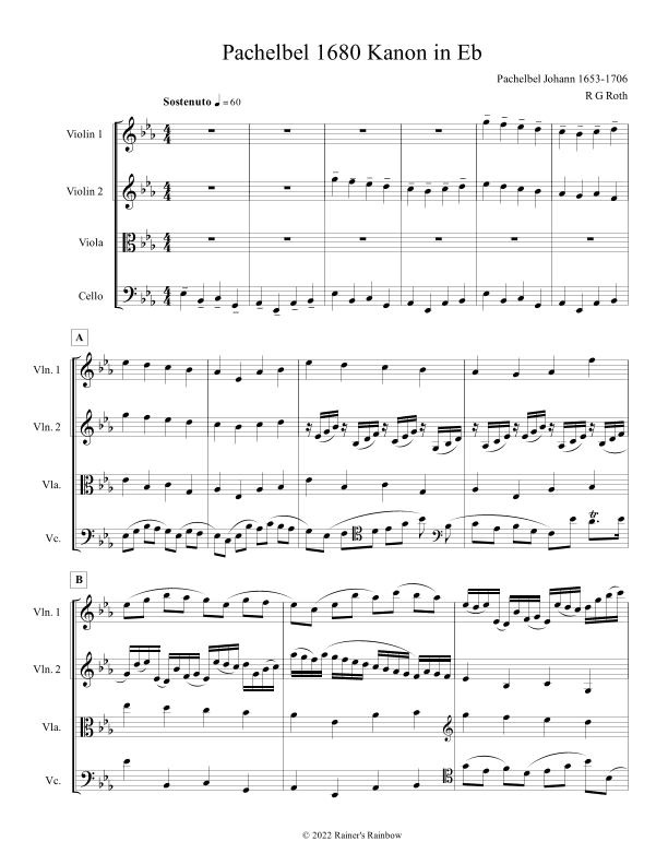 Pachelbel Canon in Eb String Quartet (arr. R G Roth)