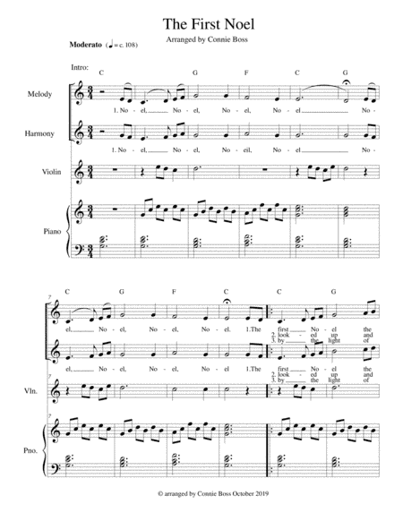 The First Noel - vocal duet violin and piano (arr. Connie Boss)