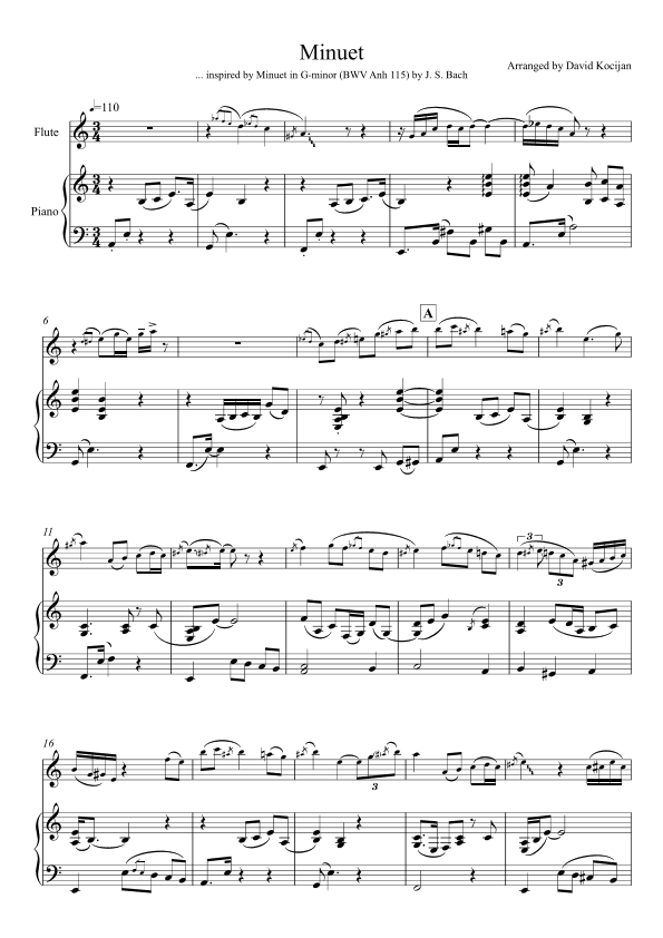 Minuet in G-minor, BWV Anh 115 (flute & piano) (arr. David Kocijan)