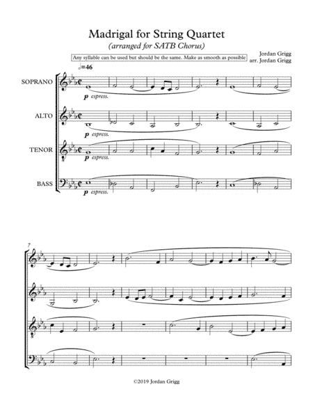 Madrigal for String Quartet (arranged for SATB Chorus)