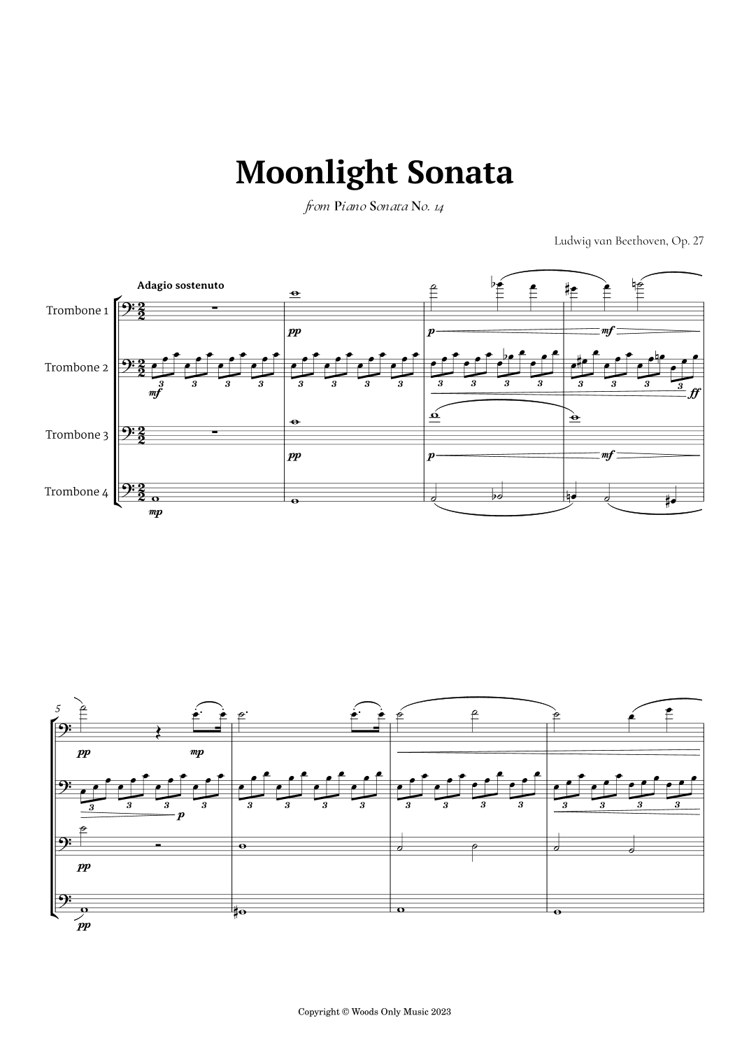 Moonlight Sonata by Beethoven for Trombone Quartet (arr. Ander)