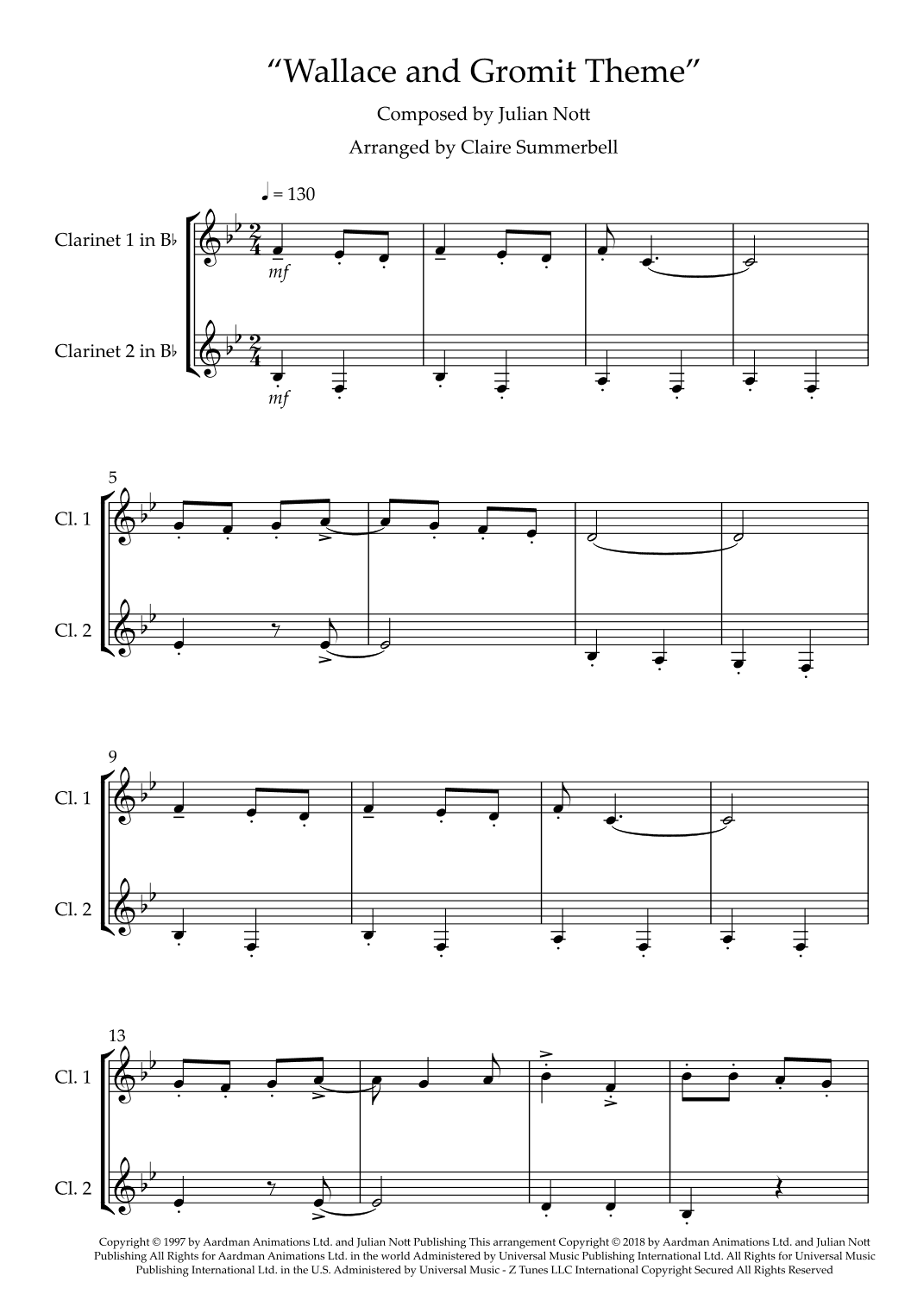 Wallace And Gromit Theme (arr. Claire Summerbell)