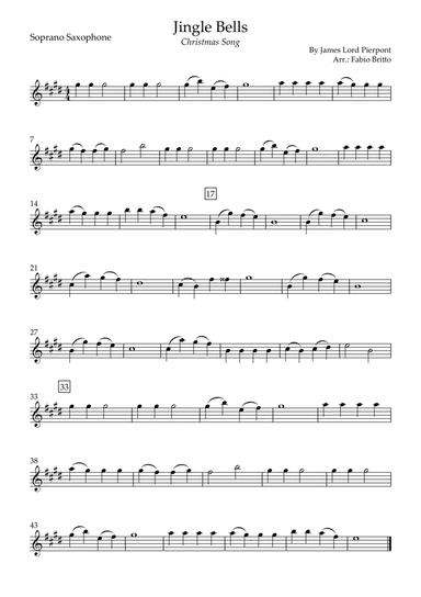 Jingle Bells (Christmas Song) for Soprano Saxophone Solo (arr. Fabio Britto)