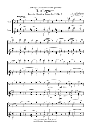 Allegretto (Moonlight Sonata) for cello and guitar (arr. Amadeus Music)