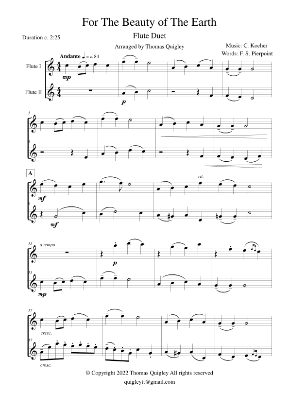 For the Beauty of the Earth (arr. Thomas Quigley)