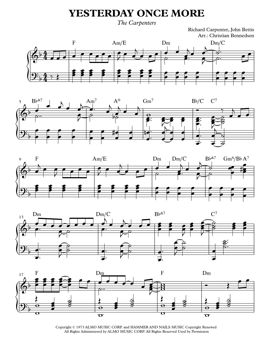 Yesterday Once More (arr. Christian Bennedsen)