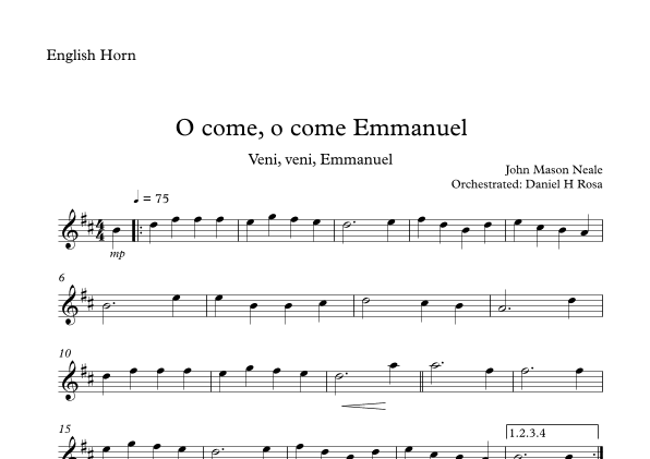 O come, o come Emmanuel - Veni, veni Emmanuel - Christmas Carol - English Horn (arr. Daniel H Rosa)