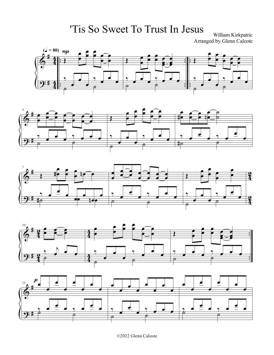 Tis So Sweet To Trust In Jesus (arr. Glenn Calcote)