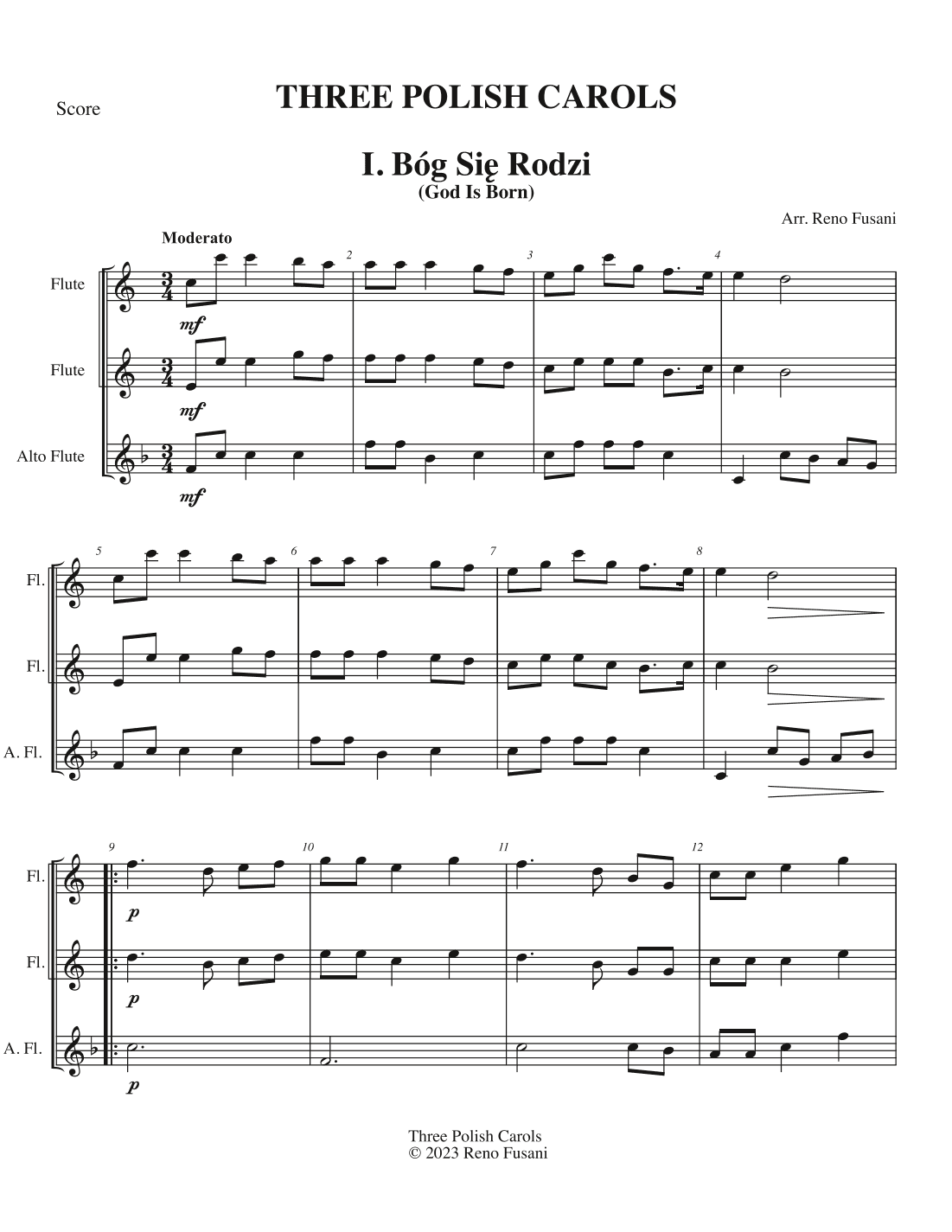 Three Polish Carols (Flute Trio Version) (arr. Reno Fusani)