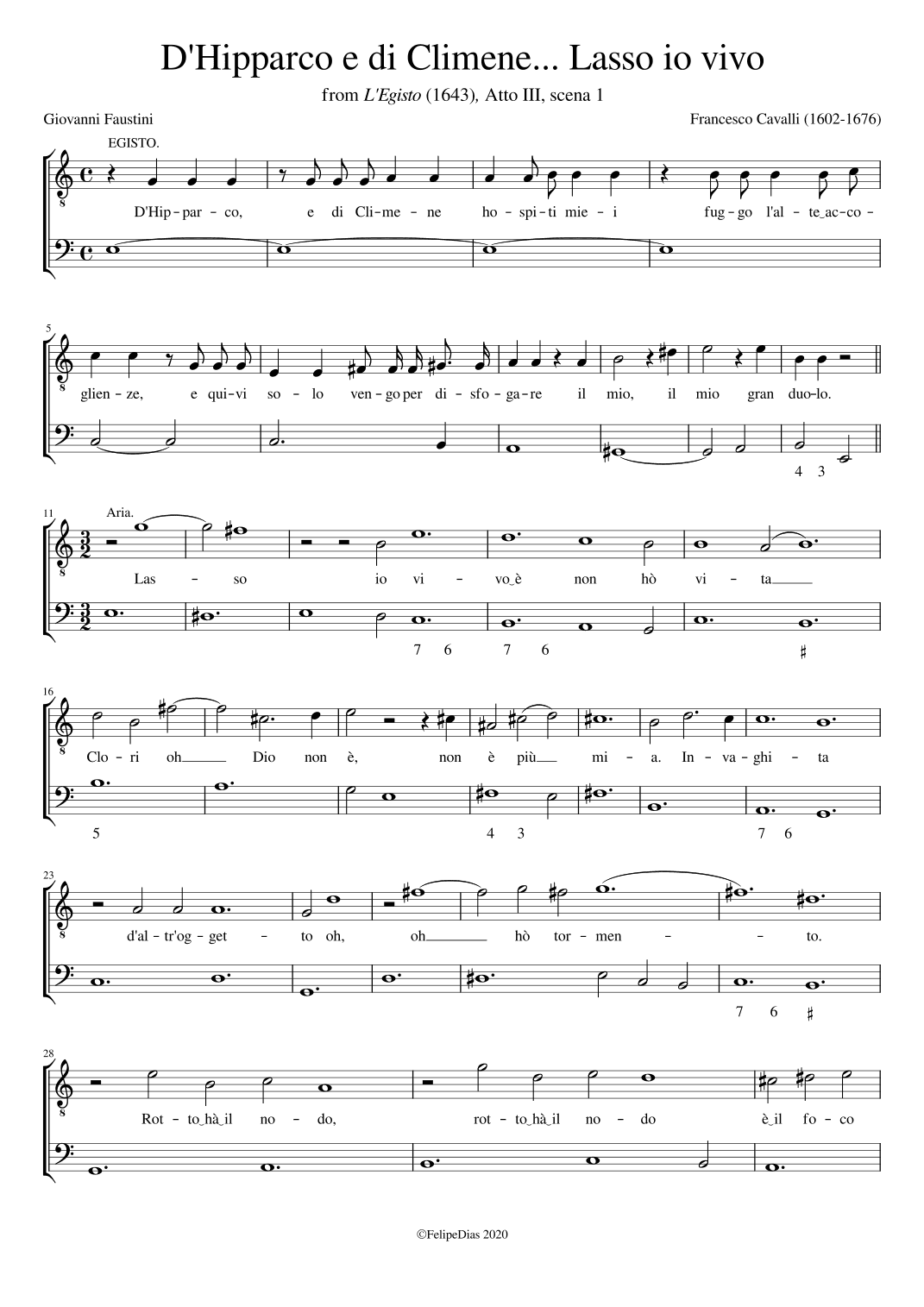 Lamento d'Egisto: Lasso io vivo e non ho vita (arr. Early Music Scores)