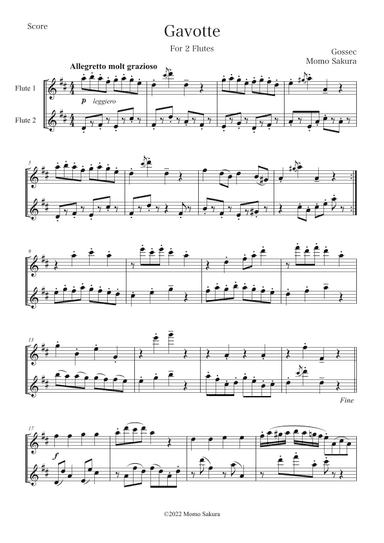 Gavotte by Gossec for 2 Flutes (arr. Momo Sakura)