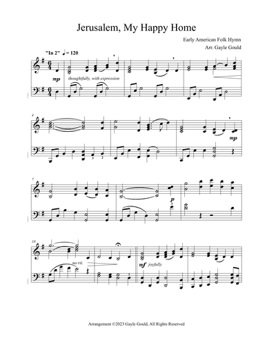 Jerusalem, My Happy Home - advanced piano solo (arr. Arr. Gayle Gould)