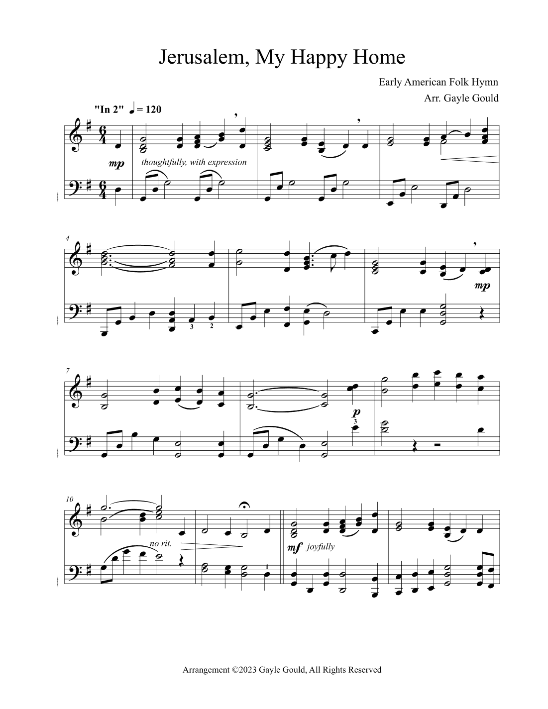 Jerusalem, My Happy Home - advanced piano solo (arr. Arr. Gayle Gould)