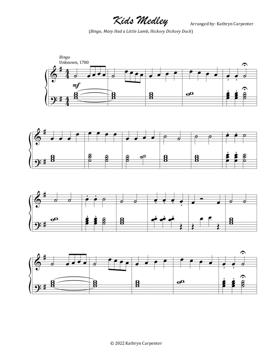 Kids Medley (G Major) (arr. Kathryn Carpenter)