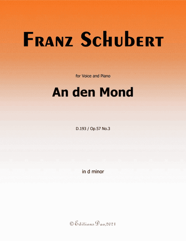 An den Mond,D.193,by Schubert,in d minor (arr. Editions Dao)