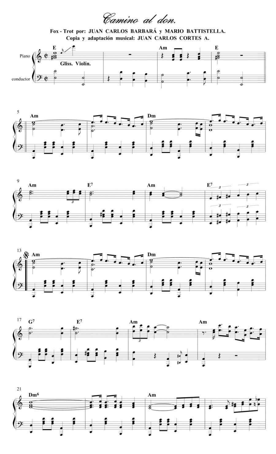 Camino al don -Fox Trot por Juan Carlos Barbará y Mario Battistella (arr. Juan Carlos Cortés A.)