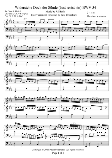 "Widerstehe Doch der Sünde" (Just Resist Sin) BWV 54 (arr. Paul Broadhurst)