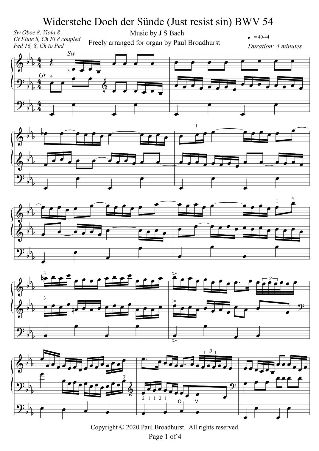 "Widerstehe Doch der Sünde" (Just Resist Sin) BWV 54 (arr. Paul Broadhurst)