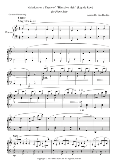 Variations on a theme of "Hänschen klein"(Lightly Row) (arr. Diau-Hua Lim 林肇華)