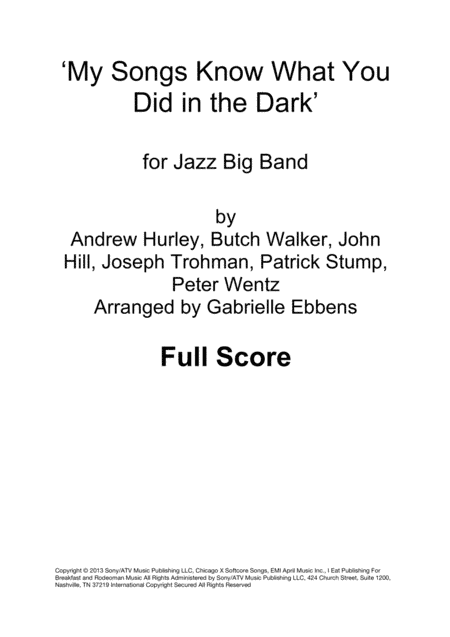 My Songs Know What You Did In The Dark (light Em Up) (arr. Gabrielle Ebbens)
