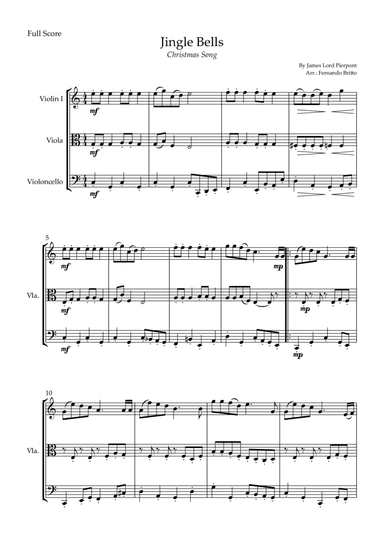 Jingle Bells (Christmas Song) for String Trio (arr. Fernando Britto)