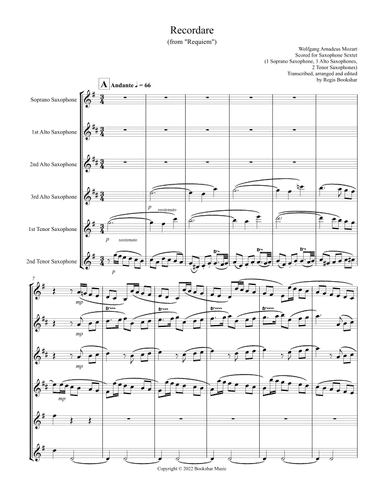 Recordare (from "Requiem") (F) (Saxophone Sextet - 1 Sop, 3 Alto, 2 Ten) (arr. Regis Bookshar)