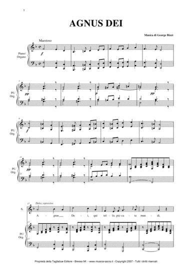 AGNUS DEI - G. Bizet - Arr. for Soprano or Tenor and Organ/Piano (arr. R. Tagliabue)