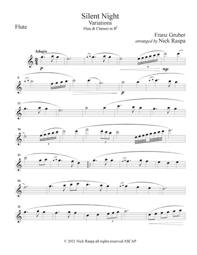 Silent Night - Variations (Flute & Clarinet in B Flat Duet) Flute part (arr. Nick Raspa)