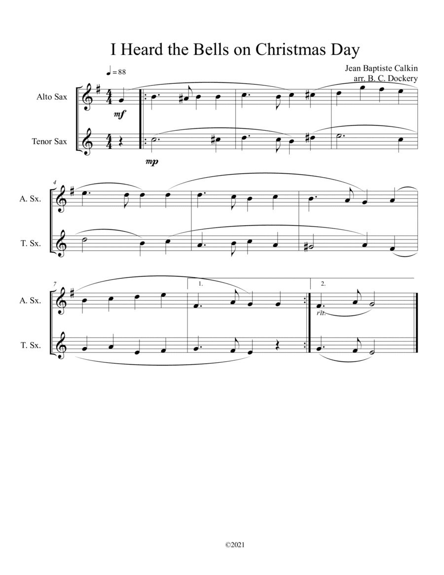 I Heard the Bells on Christmas Day (Alto and Tenor Sax Duet) (arr. B. C. Dockery)