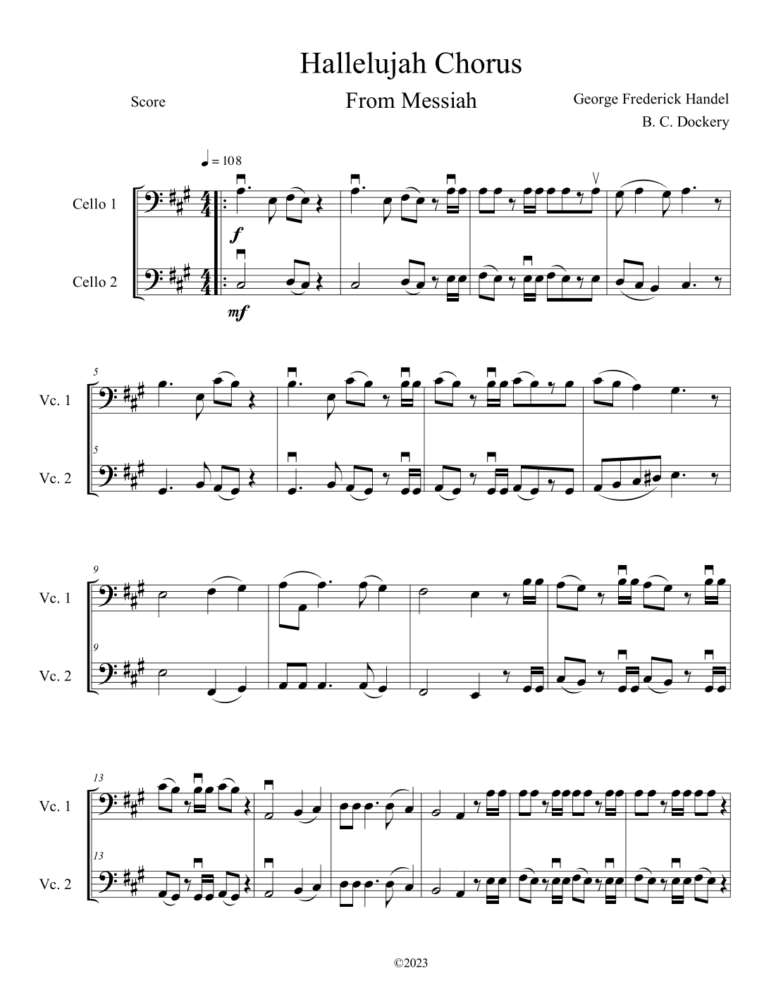 Hallelujah Chorus from Messiah (Cello Duet) (arr. B. C. Dockery)