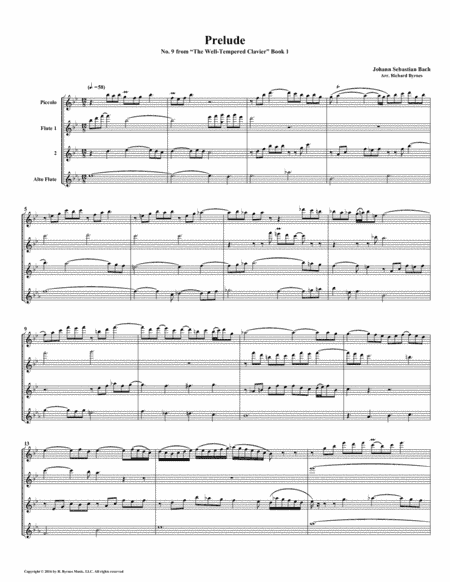 Prelude 09 from Well-Tempered Clavier, Book 1 (Flute Quartet) (arr. Richard Byrnes)