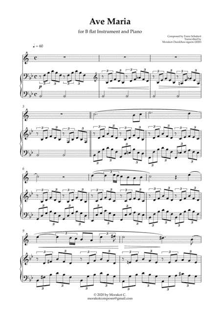 Ave Maria for B flat Instrument and Piano (Schubert) (arr. Morakot Cherdchoo-ngarm)