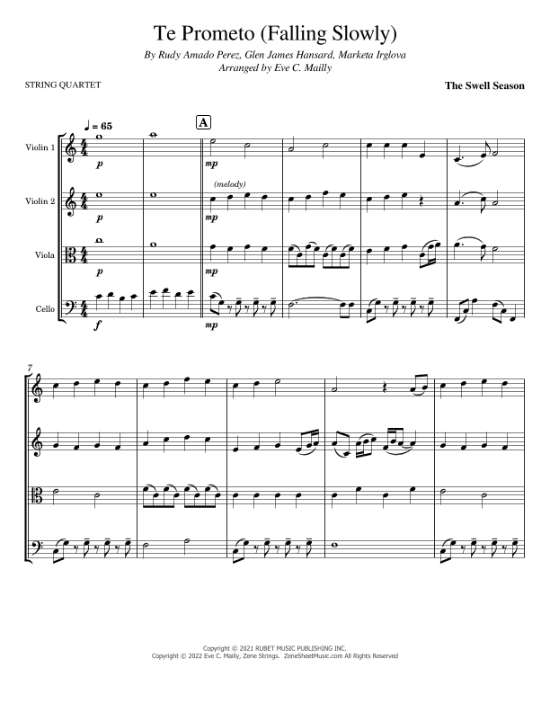 Te Prometo (falling Slowly) (arr. Eve C. Mailly - Zene Strings)