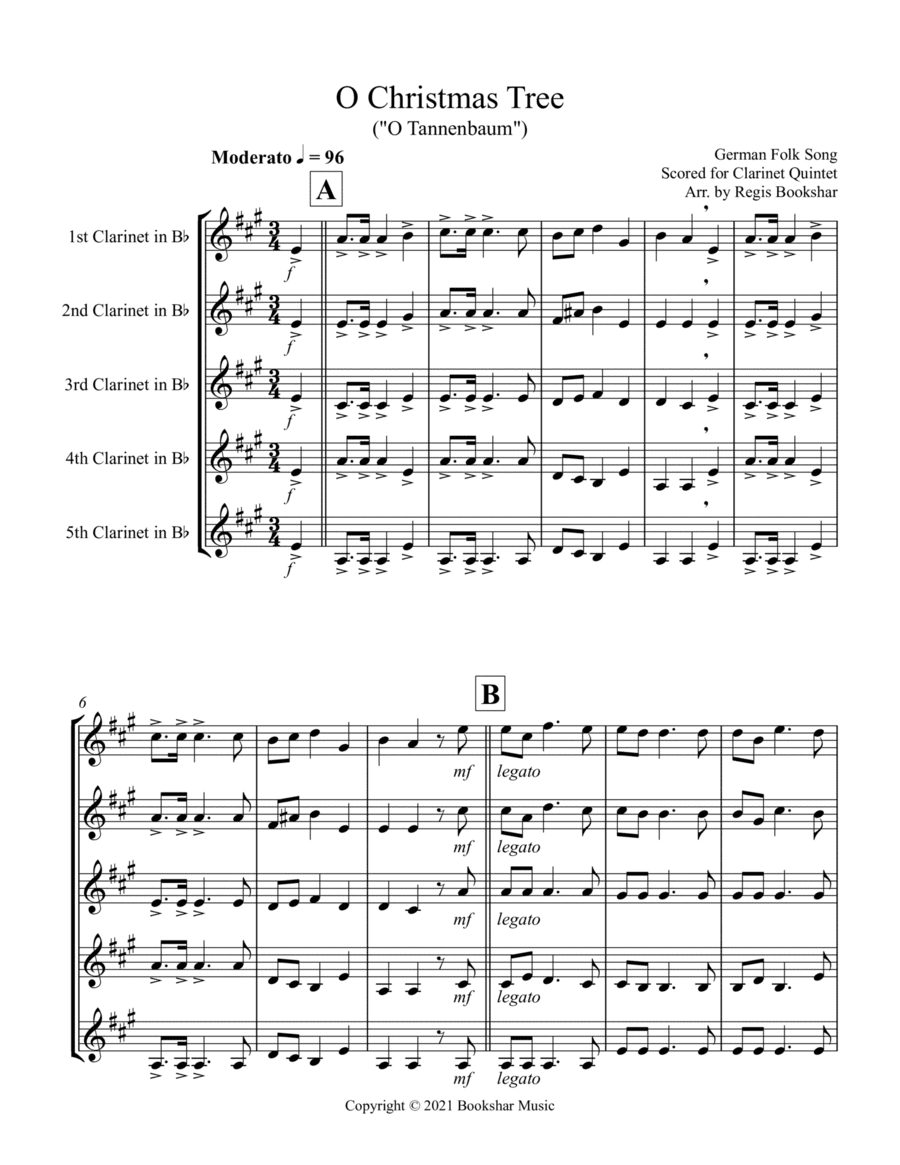 O Christmas Tree (G) (Clarinet Quintet) (arr. Regis Bookshar)