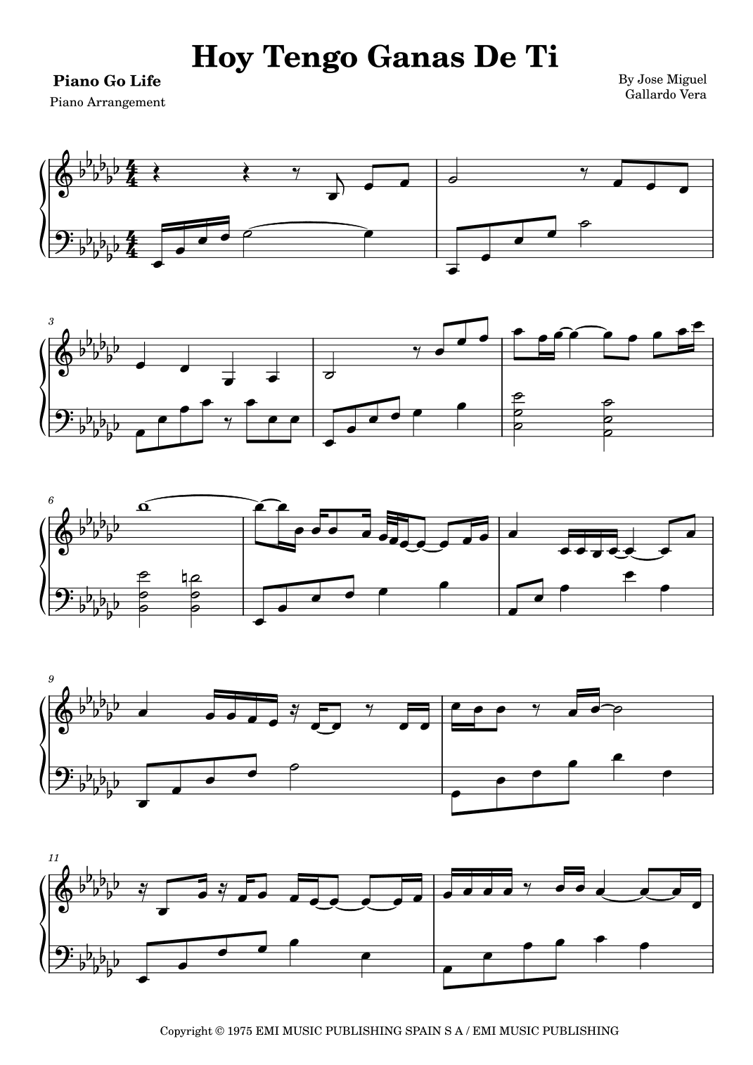 Hoy Tengo Ganas De Ti (arr. Piano Go Life)