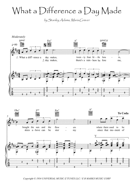 What A Diff'rence A Day Made (arr. PianoSheetNow)