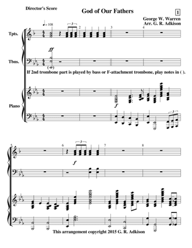 God of Our Fathers (Piano and brass Ensemble) (arr. G. R. Adkison)