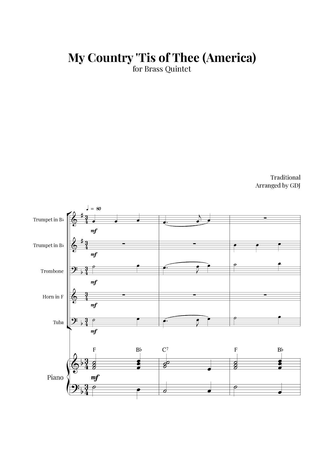 My Country 'Tis of Thee (America) (arr. GDJ)