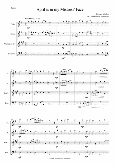 April is in my Mistress' Face for wind quartet (arr. David Warin Solomons)