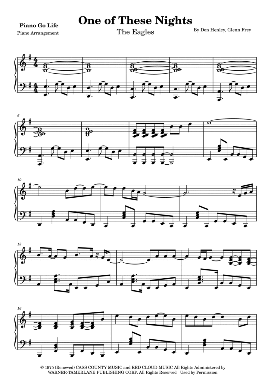 One Of These Nights (arr. Piano Go Life)