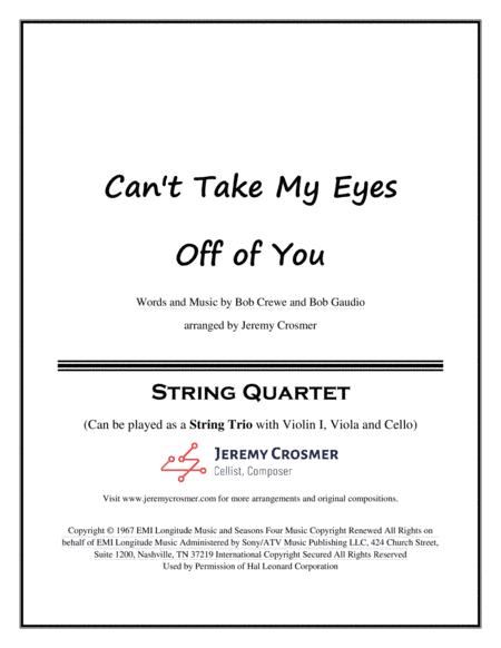 Can't Take My Eyes Off Of You (arr. Jeremy Crosmer)