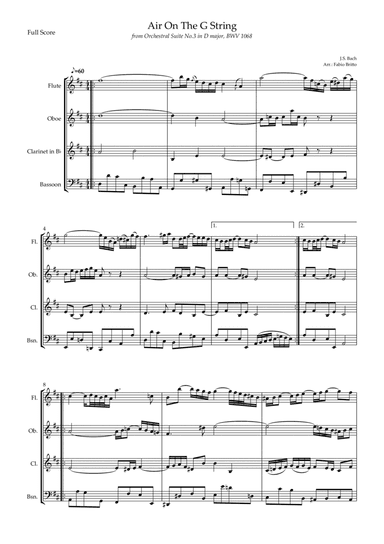 Air On The G String (J.S. Bach) for Woodwind Quartet (arr. Fabio Britto)