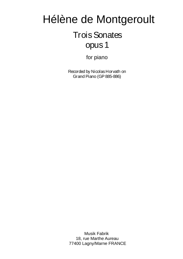 Hélène de Montgeroult : 3 Piano Sonatas, opus 1 (arr. Paul Wehage (editor))