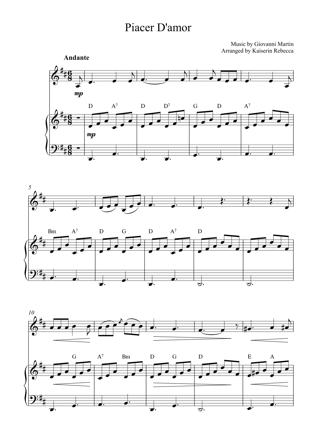 Piacer d'amor (Pleasure of love) (arr. Kaiserin Rebecca)