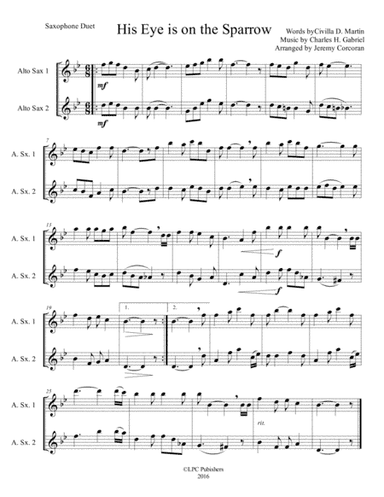 His Eye is on the Sparrow Saxophone Duet (arr. Jeremy Corcoran)